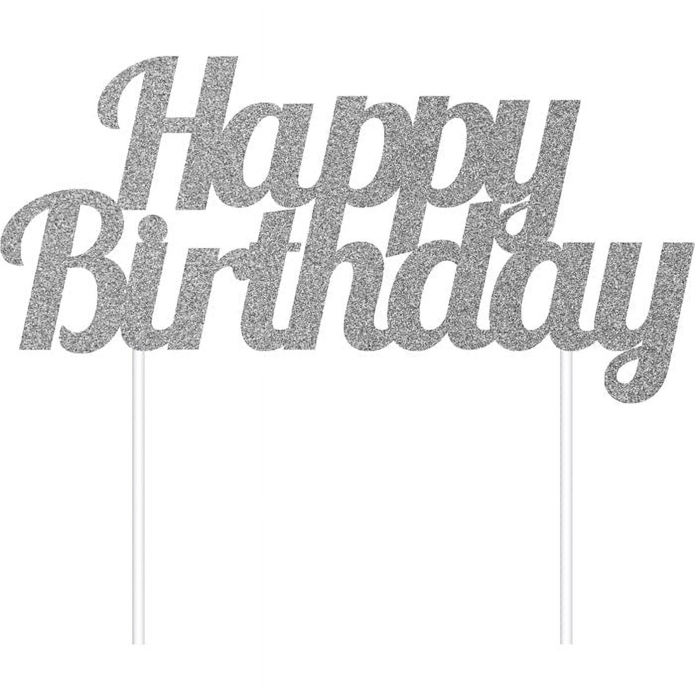 12 Count Bulk Pack Silver Glitter Happy Birthday Cake Toppers