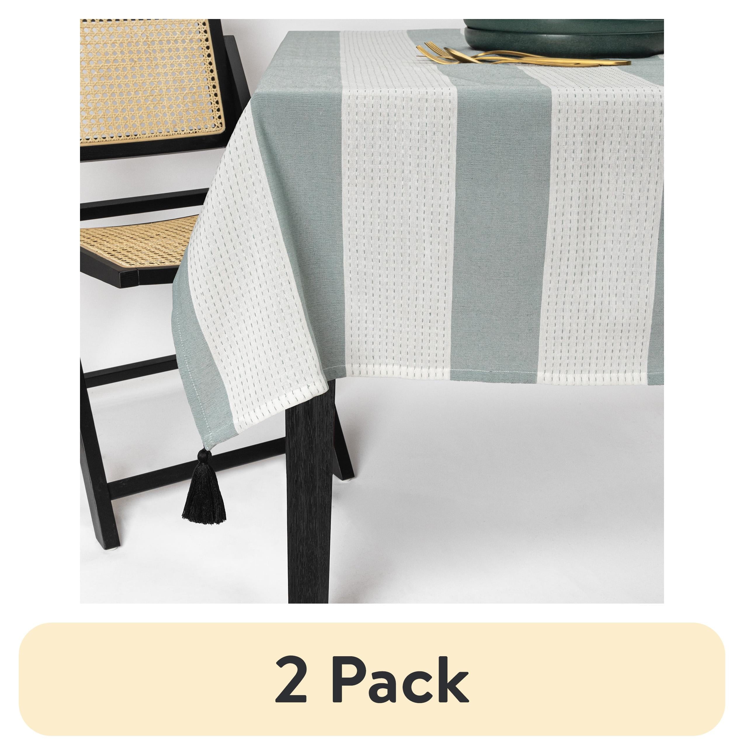 (2 pack) Thyme & Table 102" Rectangle Tablecloth, Green and White with Black Tassels