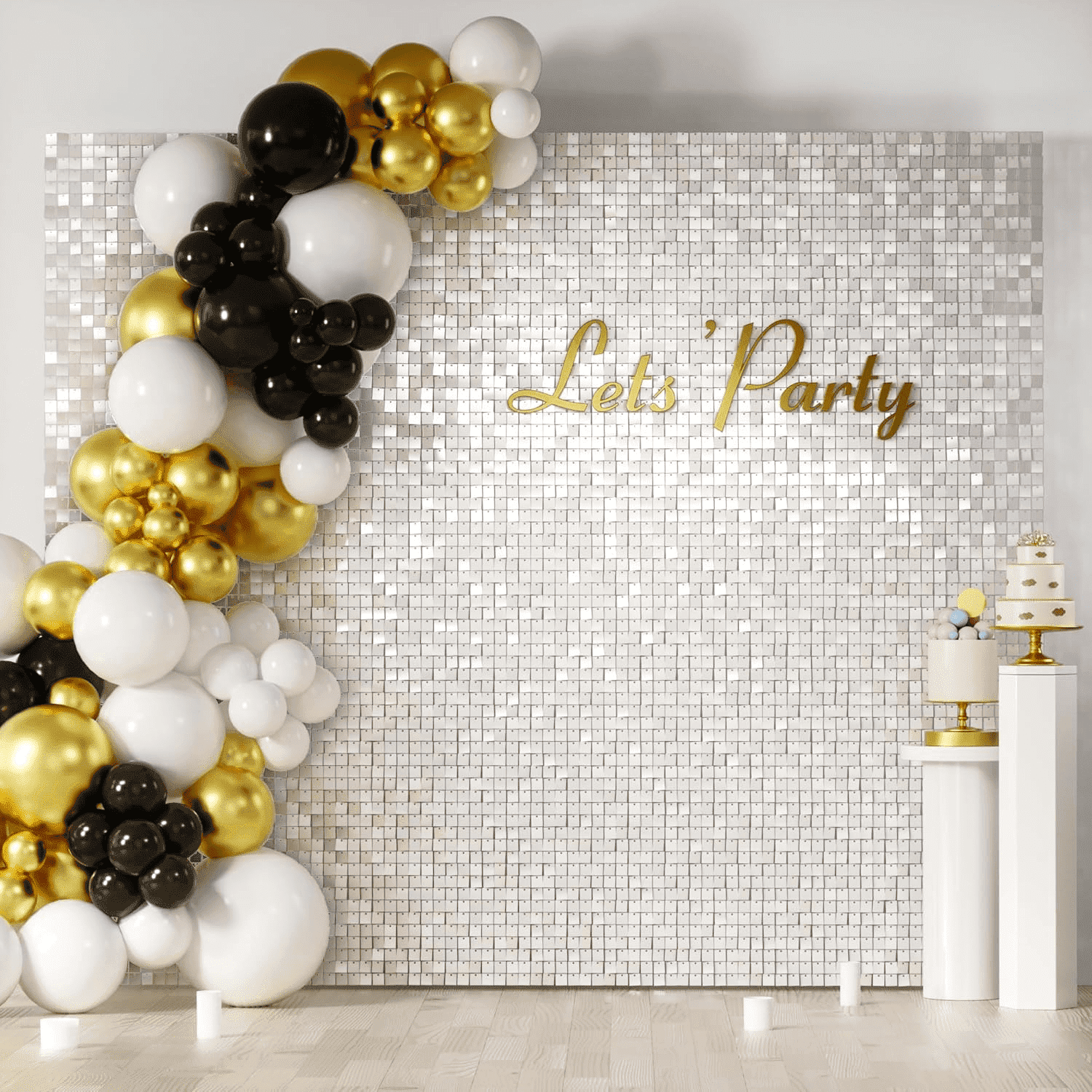 24PCS White Shimmer Wall Panels Elegant Square Sequin Backdrop for Weddings, Birthdays, Graduations, Parties