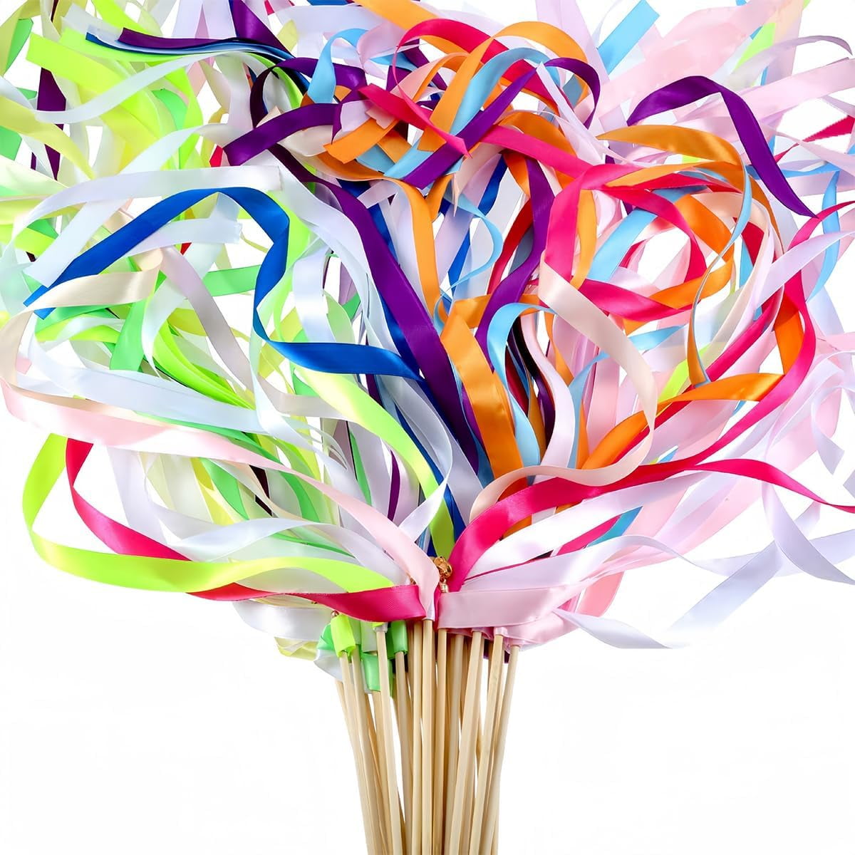 24Pcs Dance Silk Ribbon Sticks Gymnastics Ribbon Wedding Ribbon Streamers Fairy Wands for Party Performance Holiday Celebration,Mixed Color