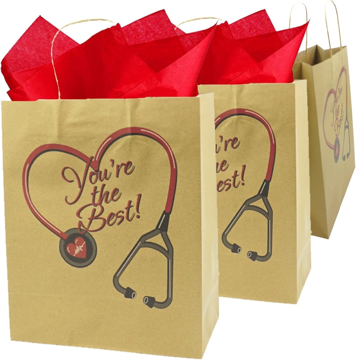 4E's Novelty Nurse Gift Bags 12-Pack, Kraft Paper for Appreciation