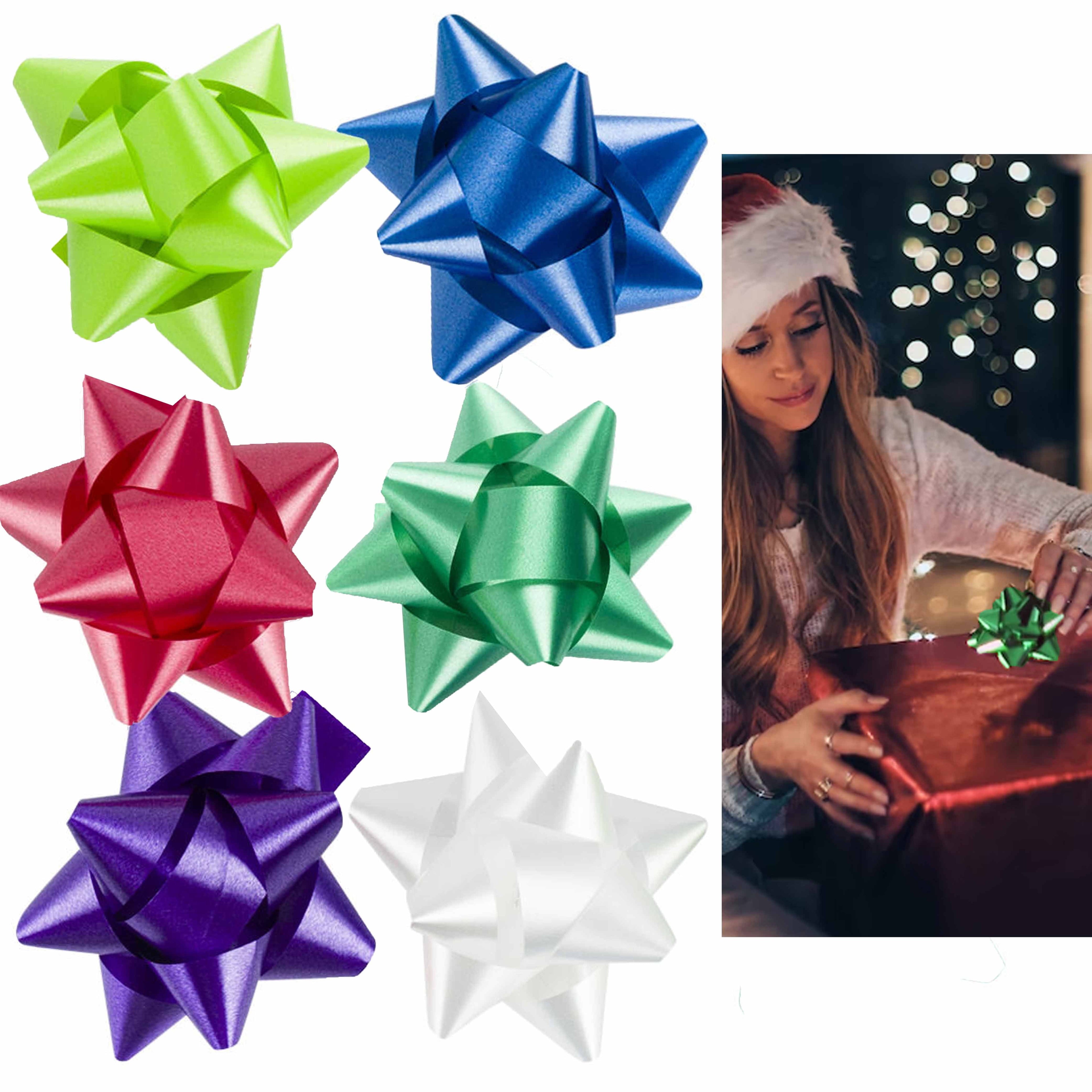 50 Pc Christmas Gift Bows Peel Stick Decor Box Present Ribbon Holiday Assorted