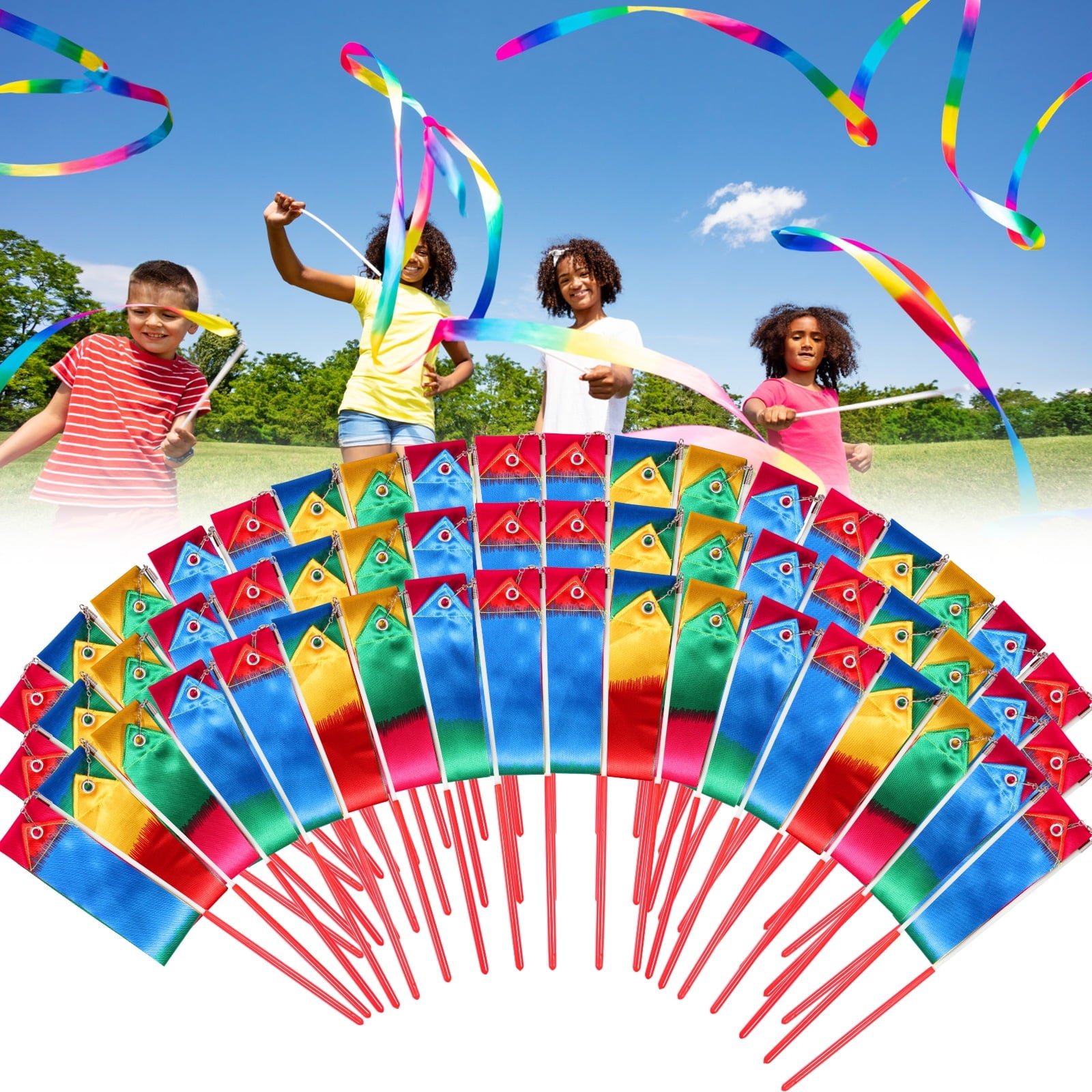 54Pcs Dance Ribbons for Kids Colorful Dancing Wand Reusable Dance Streamer for Party Games Gymnastics Goody Bag Stuffers