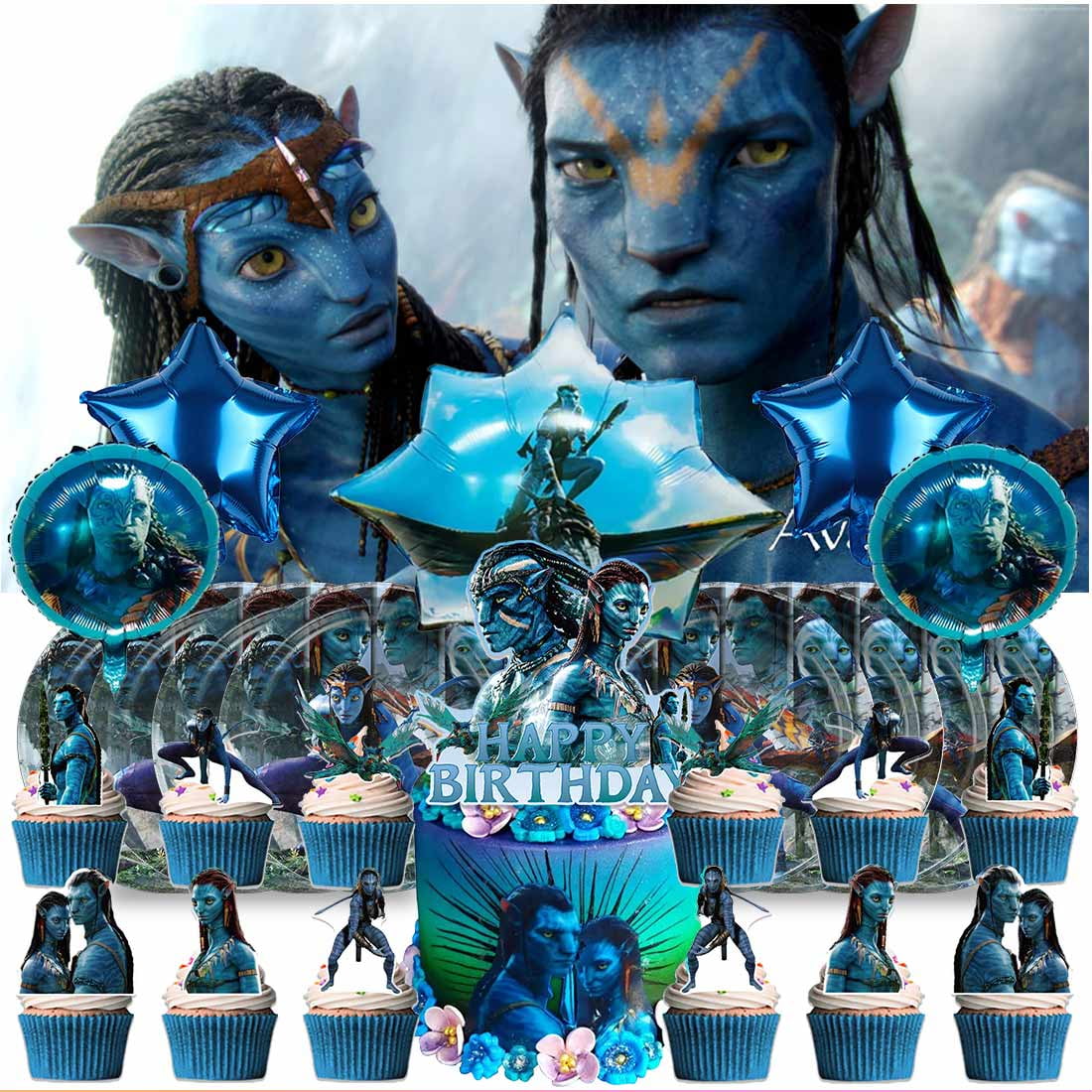 Avatar Party Supplies Decor Tableware Backdrop Banner Cake Topper Balloons Birthday Decorations