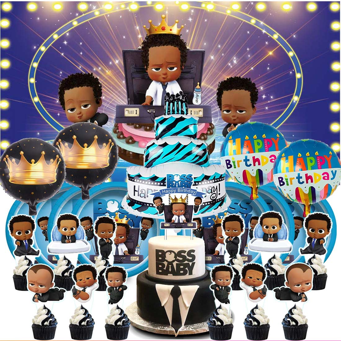 Boss Baby Africa Boy Party Supplies Decor Tableware Backdrop Banner Cake Topper Balloons Birthday Decorations