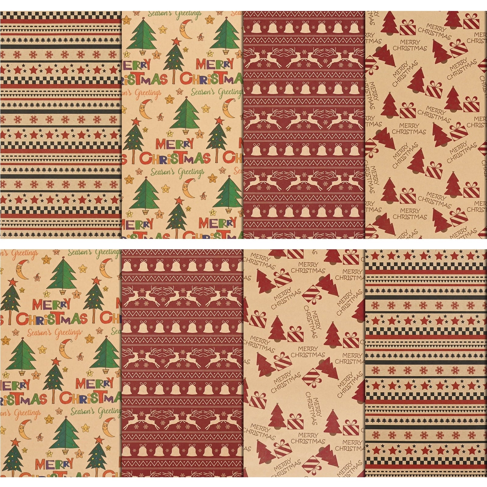 DAZLUTE 20 Sheets Christmas Wrapping Paper Red Snowflake/Xmas Tree Elk/Bell Printed Art Paper 27.6 x 19.7 Inch Xmas Folded Flat Gift Wrap Paper for Winter Holiday Birthday Party