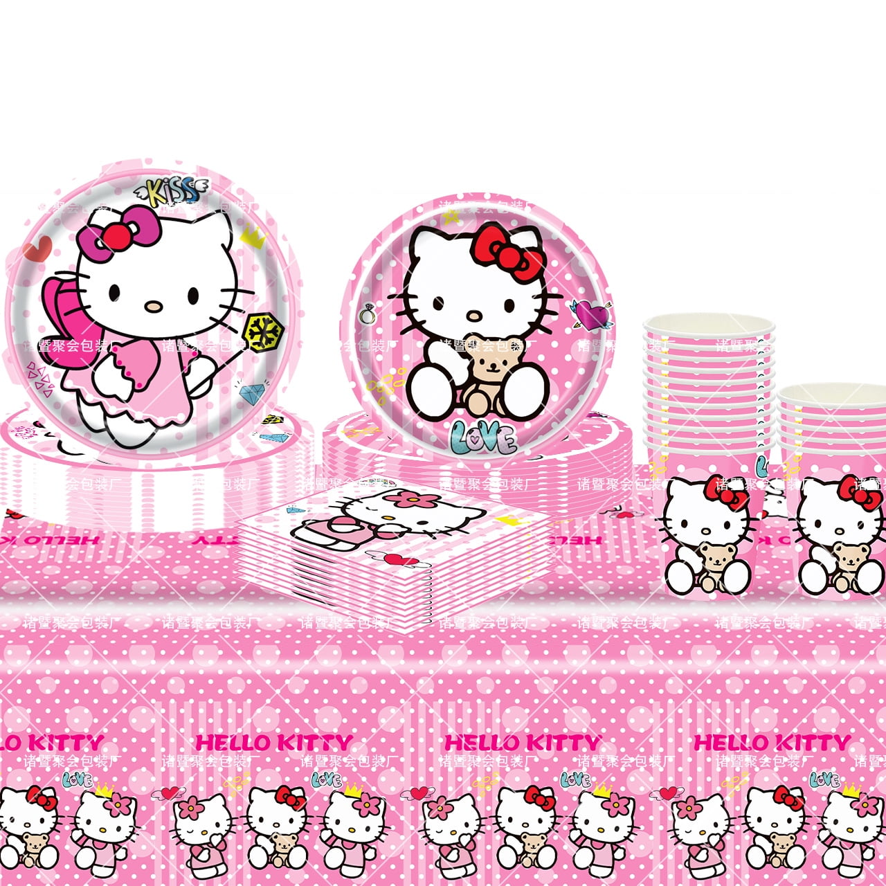 Hello-Kitty 71/81 PCS Party Supplies, Party Tableware, Disposable Paper Plates- Napkins-Forks Dinnerware Set