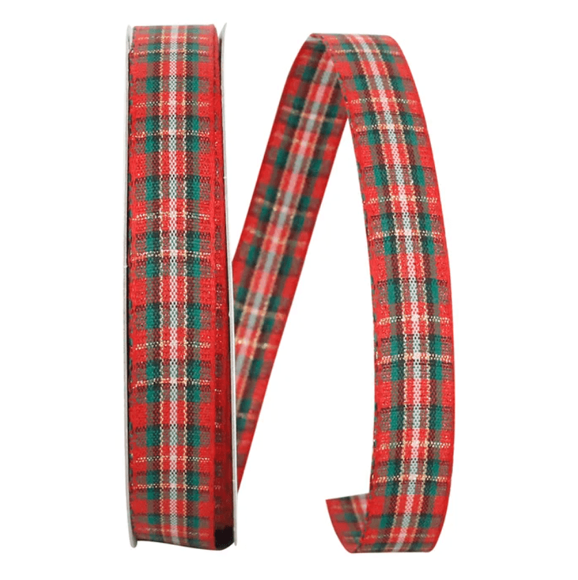 Jam Paper Plaid Christmas Multi-Color Polyester Ribbon, 25Yd X 0.62In, 1/Pack