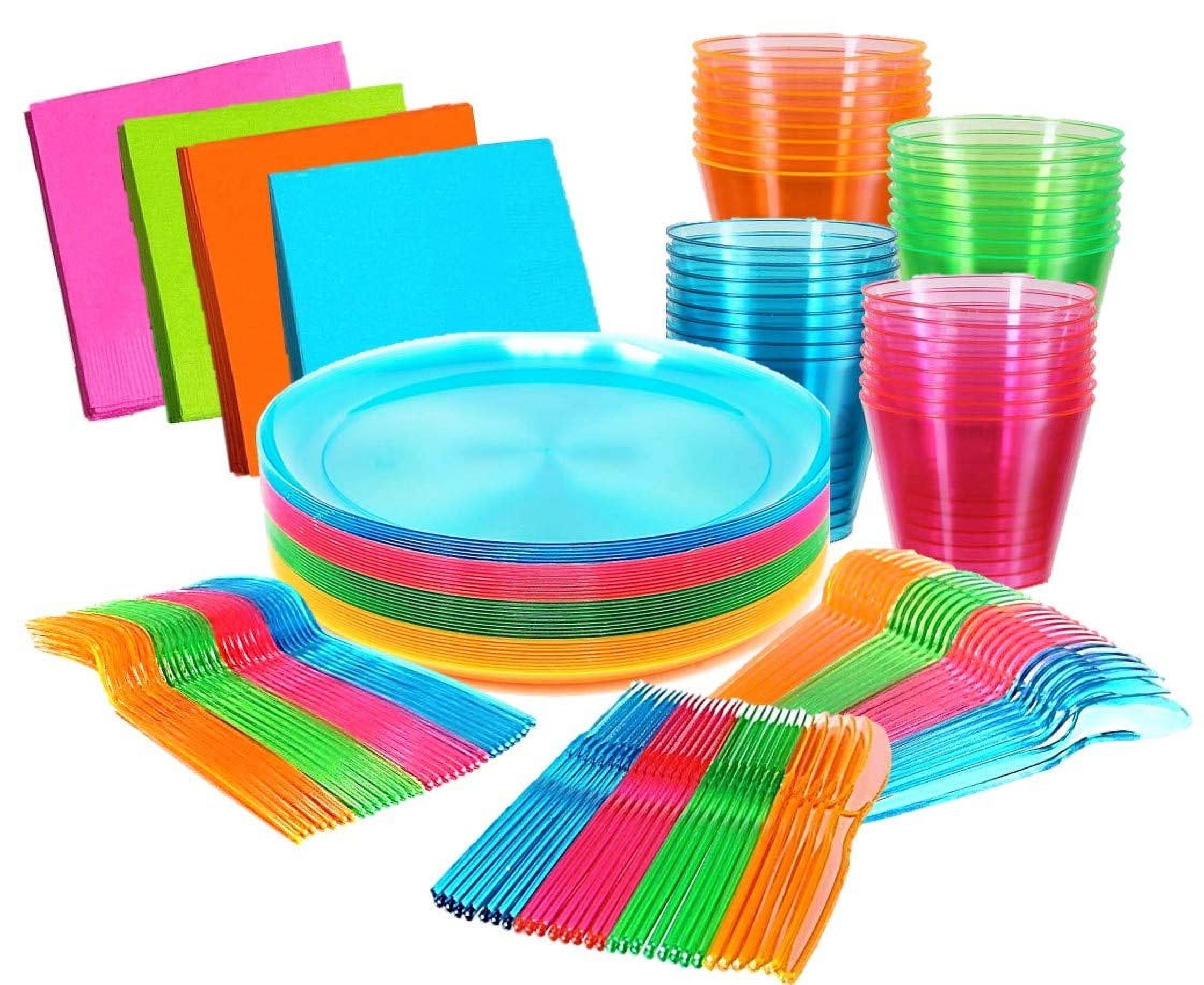 Kedudes Disposable Glow Party Supply Sets, Plastic Neon, 32 Count