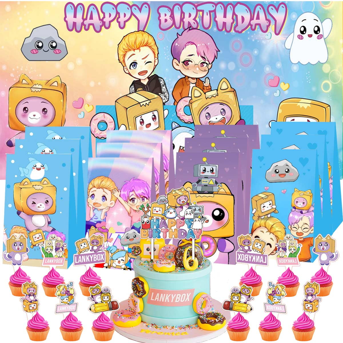 Lanky Goodie Bags Treat Candy Decorations Party Favor Supplies Birthday Cake Topper Backdrop Banner