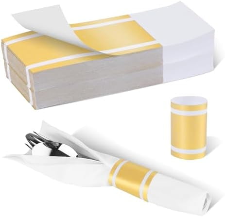 Standard Paper Napkin Band,Napkin Ring Self Adhesive,200PCS Matte Gold Silverware Wraps Bands,Table Setting Wedding Event Party Supply (Matte Gold /200pcs) NB-G200