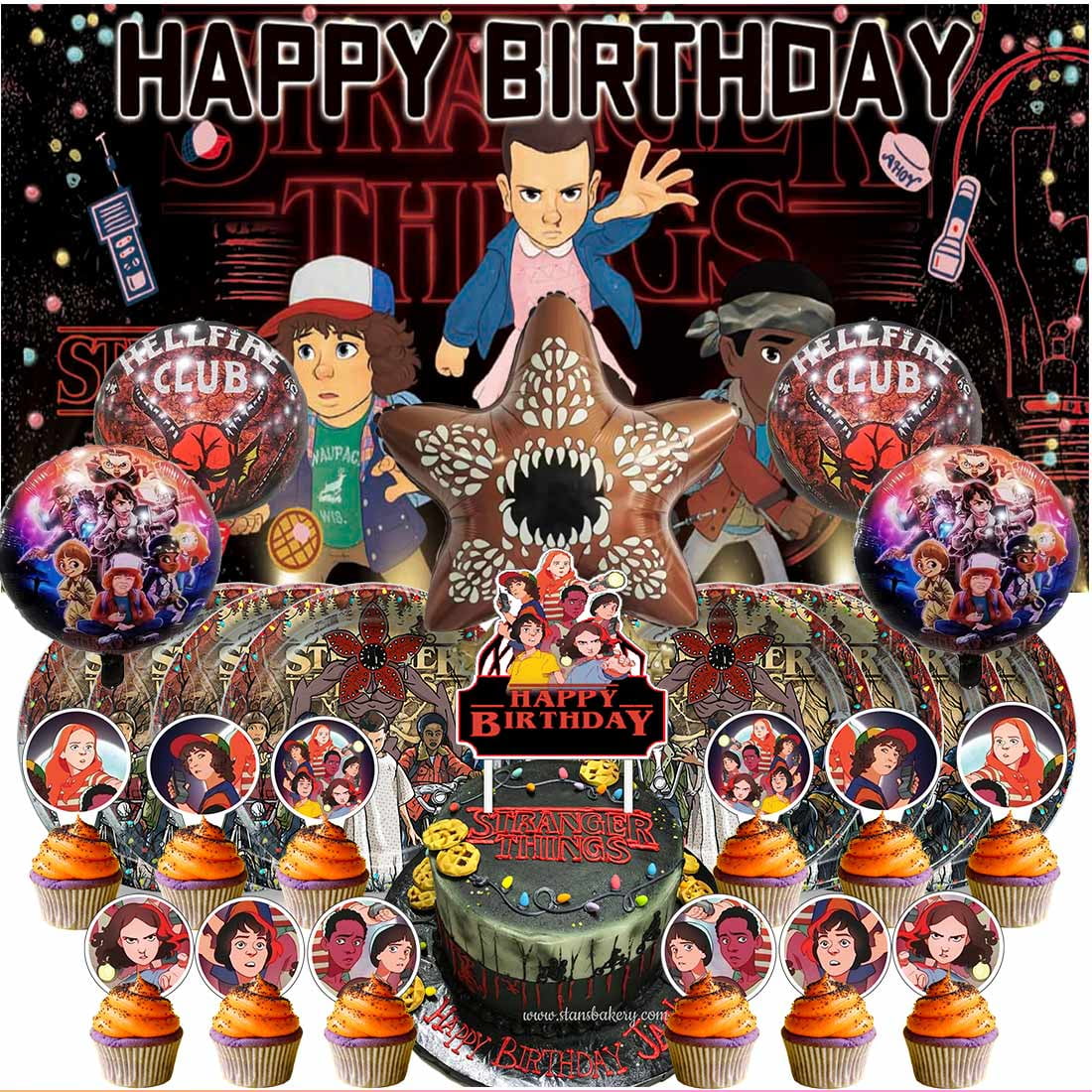 Strangers Things Party Supplies Decor Tableware Backdrop Banner Cake Topper Balloons Birthday Decorations