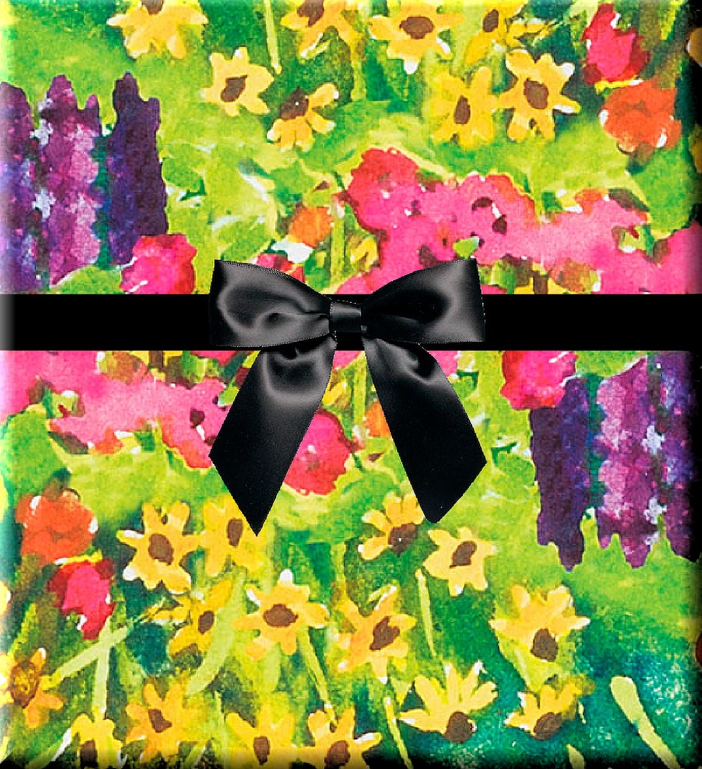 Watercolor Yellow Purple Pink Flower Garden Specialty Gift Wrapping Paper -15Foot Roll