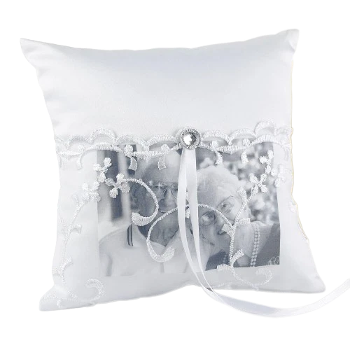 White Wedding Ring Bearer Pillow With Lace Pocket For Loved One Memorial