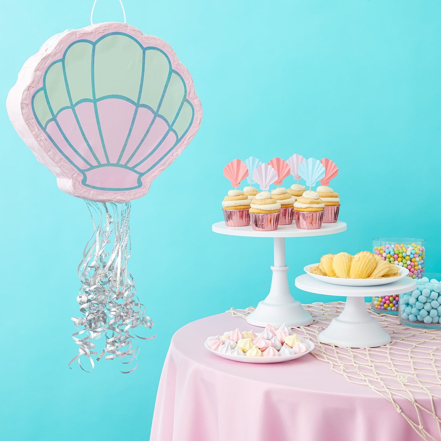 Pull String Seashell Pinata - Mermaid Birthday Decorations, Under The Sea Party Supplies (Small, 13"L x 3"W x 14"H), For Ages 3+