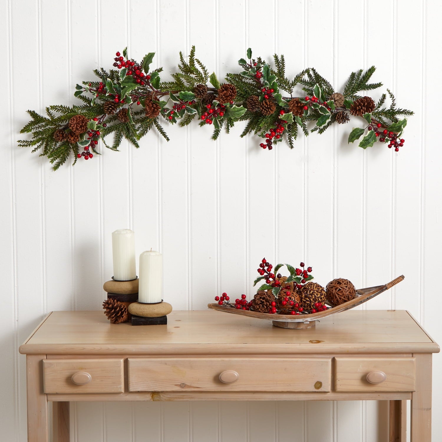 Nearly Natural 4942 Holly Berry Garland, 54-Inch, Red/Green