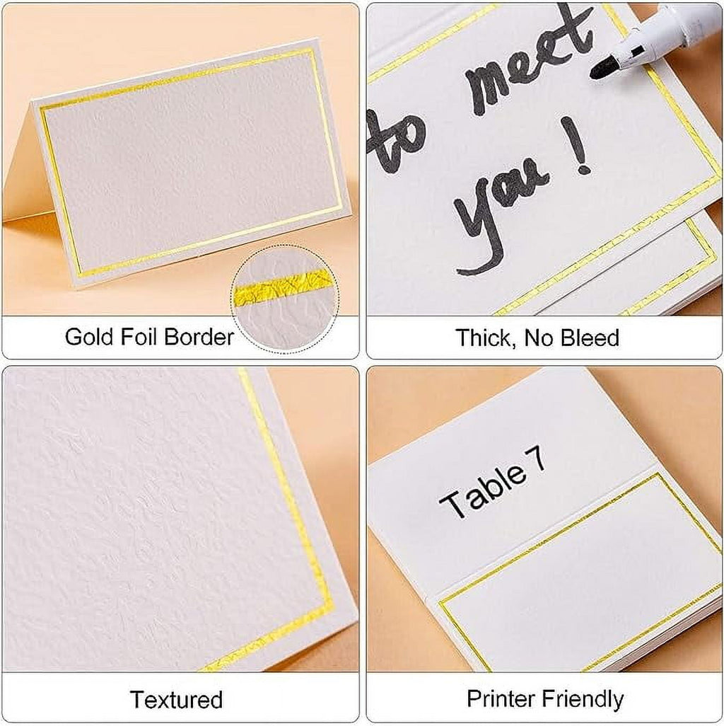 100 Pcs Premium Mini Table Number Holders and Place Cards with Gold Foil Border, Lobida Place Card Holder ,Table Sign Stand , Photo Picture Holders for Centerpieces , Wedding , Party, Birthday(gold)