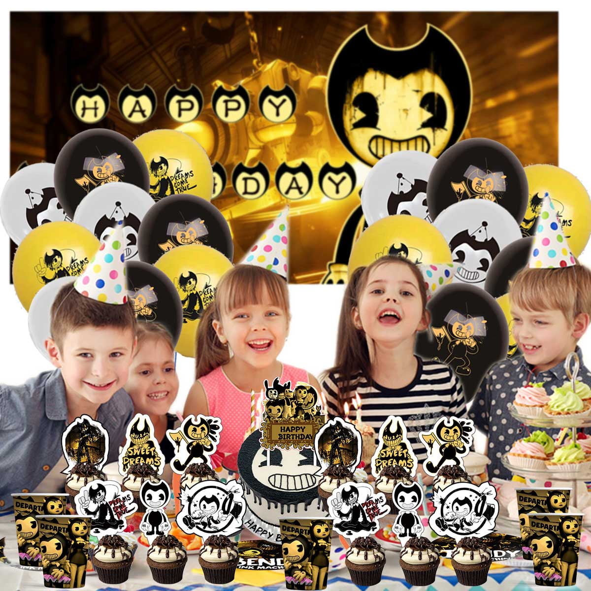 Bendy and the Ink Machine Birthday Party Supplies Balloons Plates Decoration Cake Topper Decor Tableware Banner Backdrop