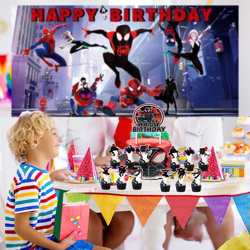 Spider Miles Morals Goodie Bags Treat Candy Decorations Party Favor Supplies Birthday Cake Topper Backdrop Banner