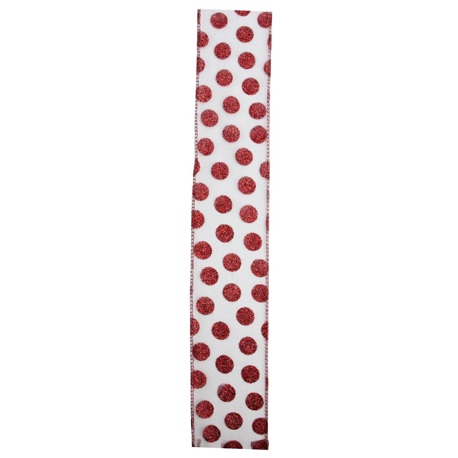 Silver&Red Polka Dots Wired Christmas Craft Ribbon