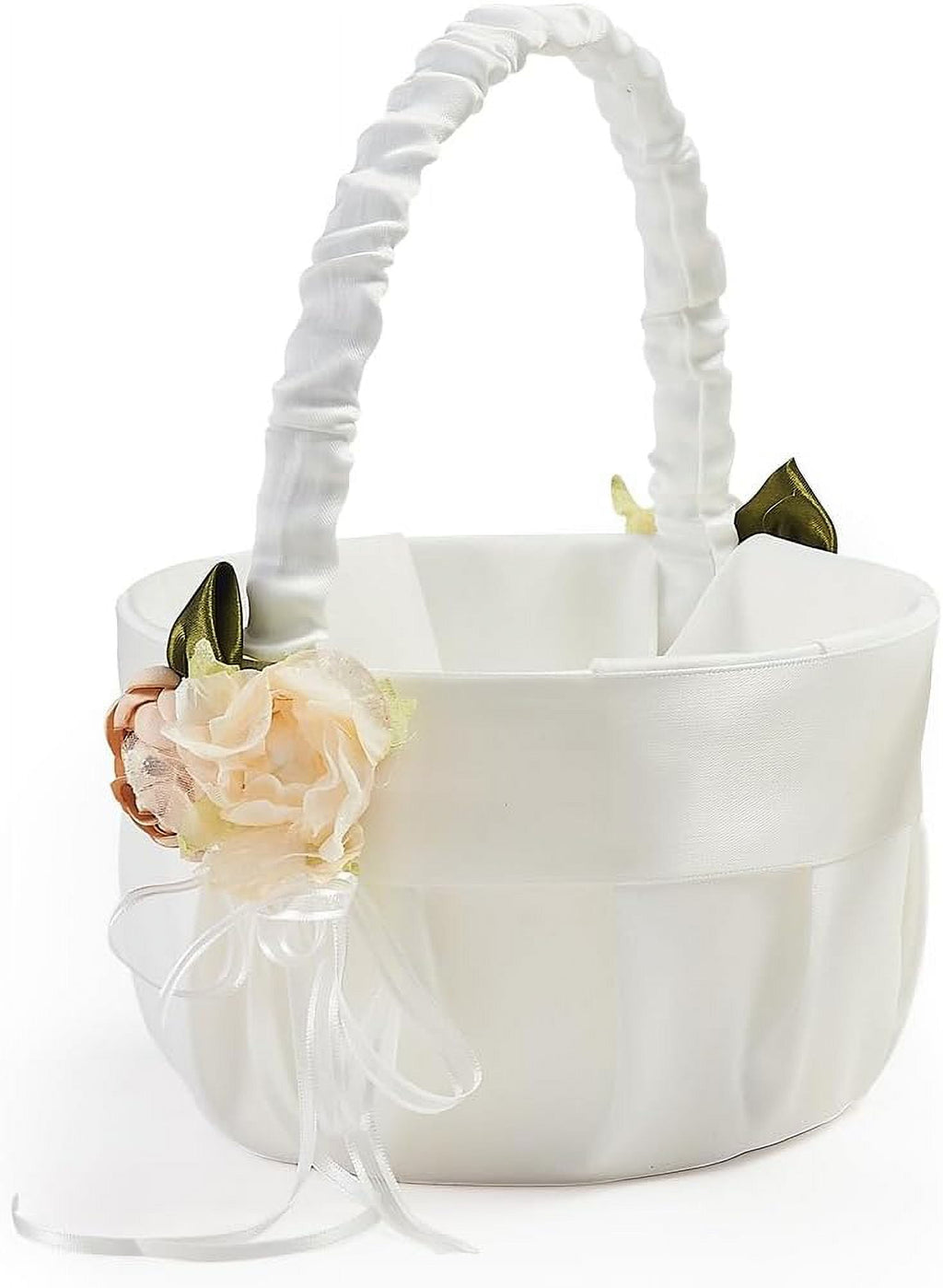 Ivory Flower Girl Basket Set of 3, 2 Flower Girl Baskets & 1 Ring Bearer Pillow with Floral Accent Ivory