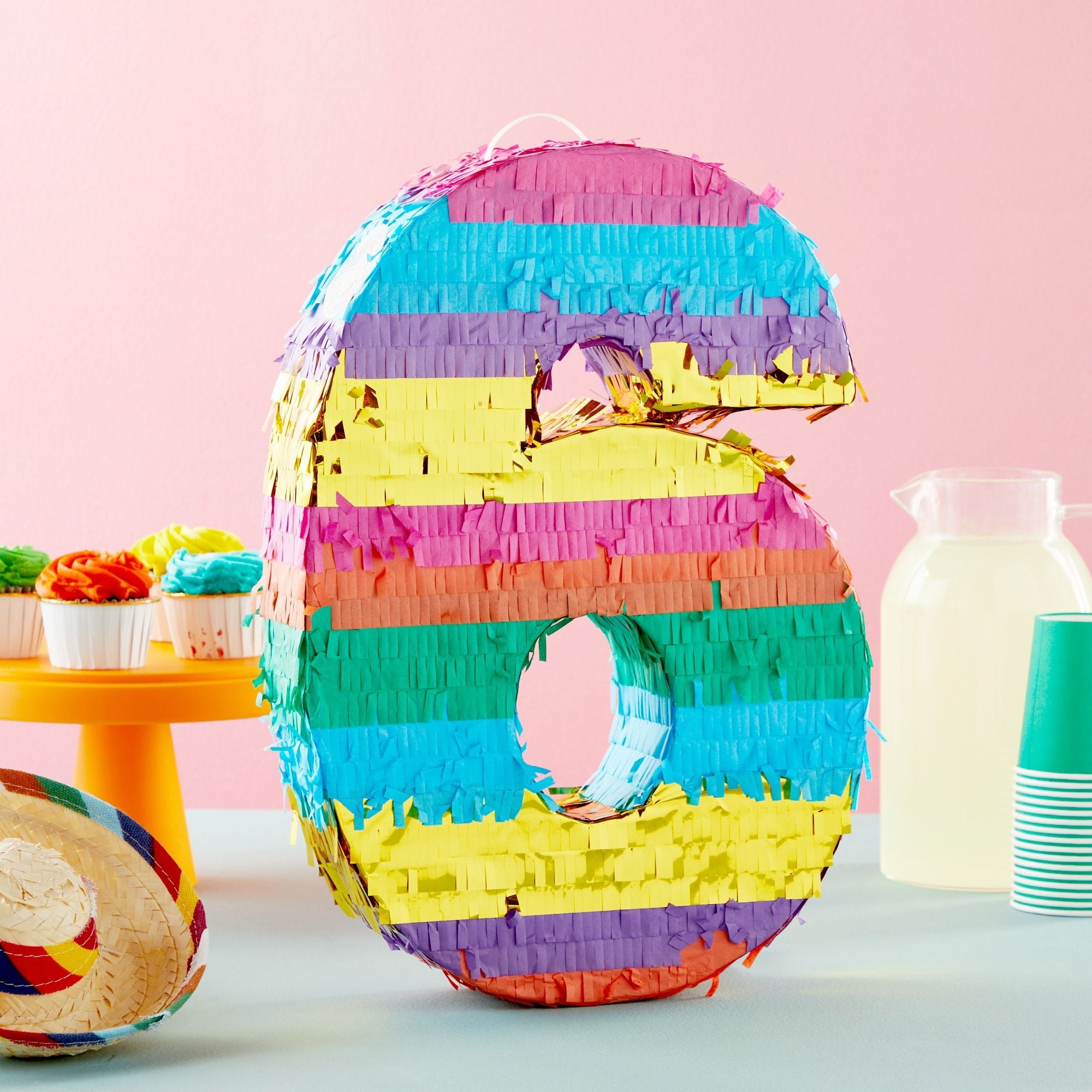 BLUE PANDA Rainbow Number 6 Pinata for Kids Ages 3-14 Birthday Party Supplies, Fiesta, Anniversary Celebration, Small (11.3 x 16.5 x 3 In)