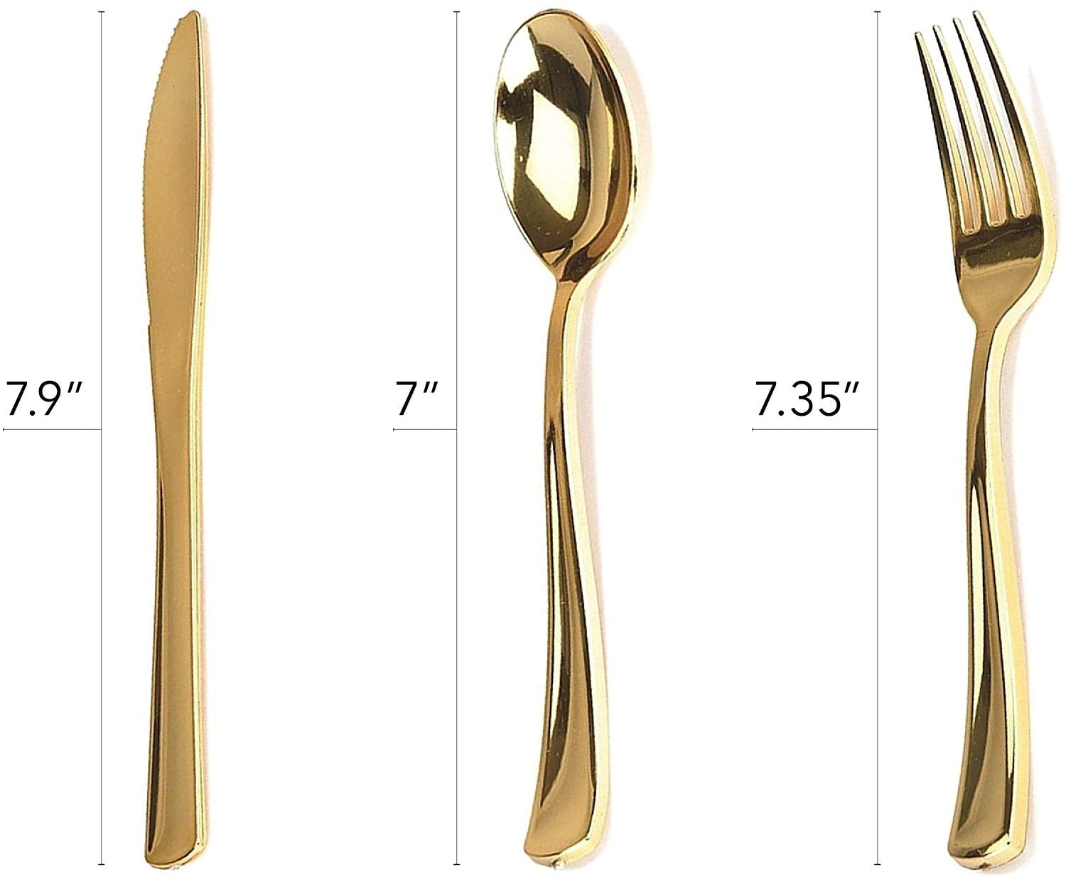125-Piece White and Gold Fancy Plastic Plates Disposable with Silverware, Elegant Dinnerware for Weddings, Holiday Party China, Set of 25 Dinner + Salad Plates, 25 Spoons, 25 Forks, 25 Knives