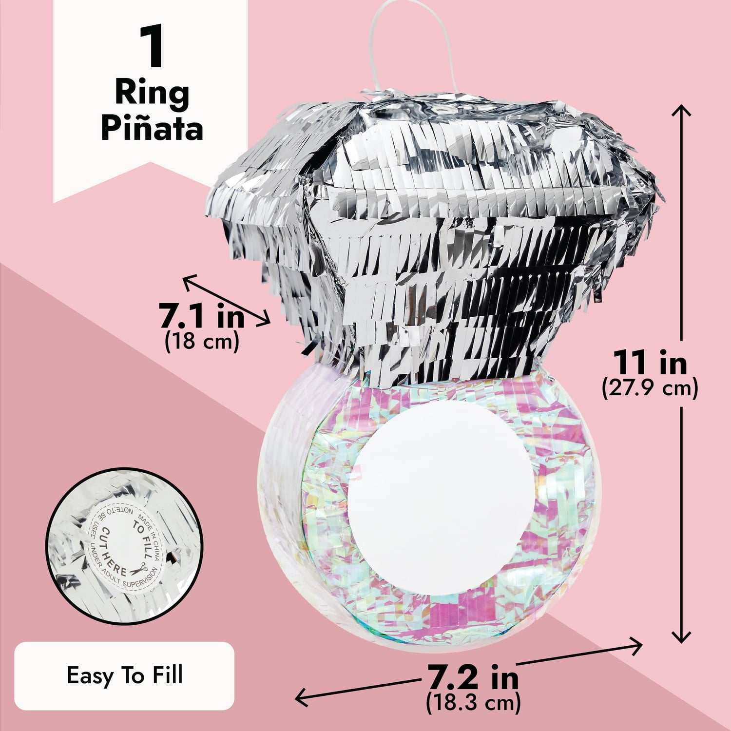 Diamond Ring Pinata for Bridal Shower Centerpieces, Engagement Decorations, Bachelorette Party Supplies (7.2 x 7.1 x 11.0 In)