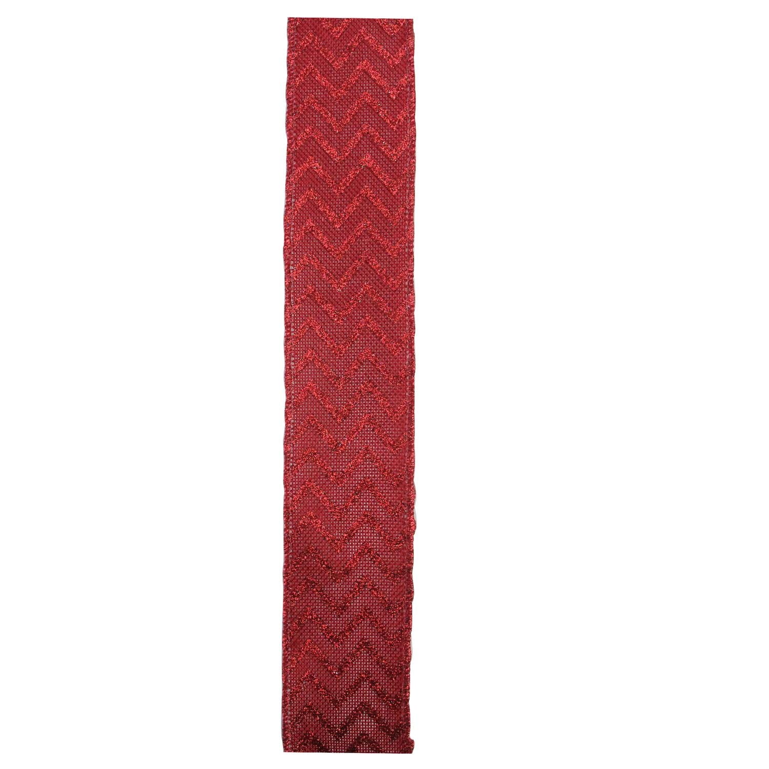 Red Chevron Burlap Wired Christmas Craft Ribbon