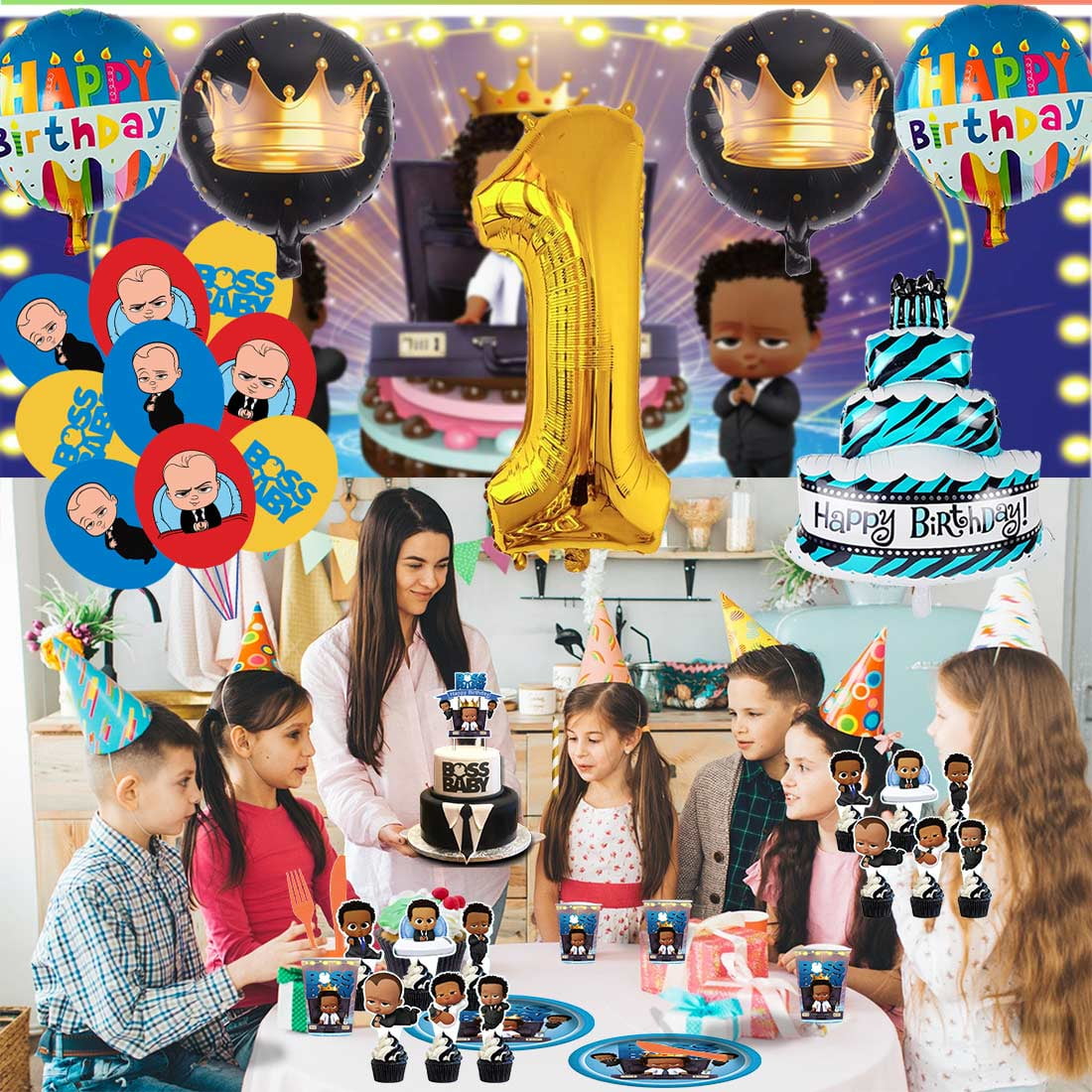 Boss Baby Africa Boy Party Supplies Decor Tableware Backdrop Banner Cake Topper Balloons Birthday Decorations