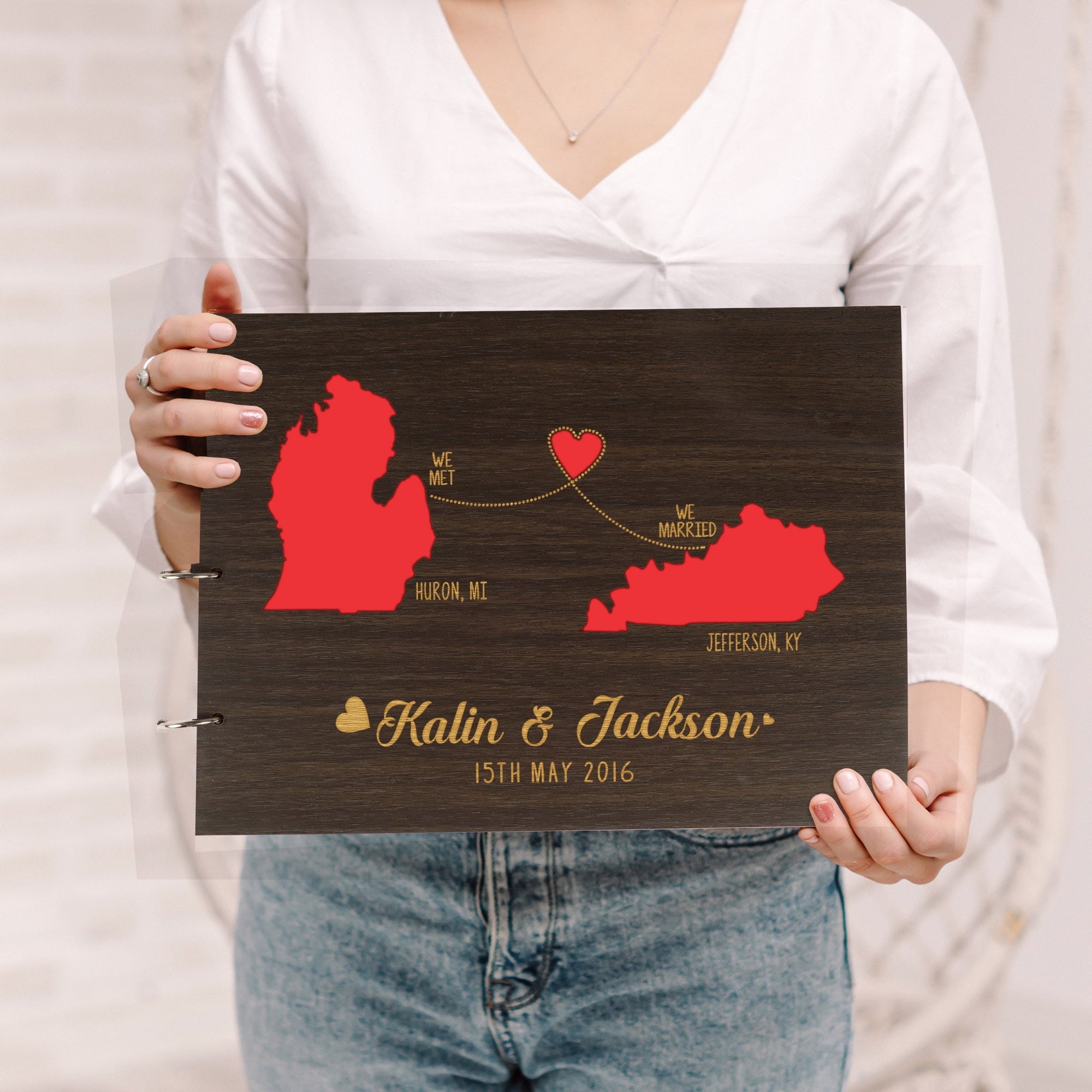 Darling Souvenir Personalized Engraved Laser Cut Wedding Guest Book Wooden Cover Sign-in Book Registry Guestbook Scrapbook-87