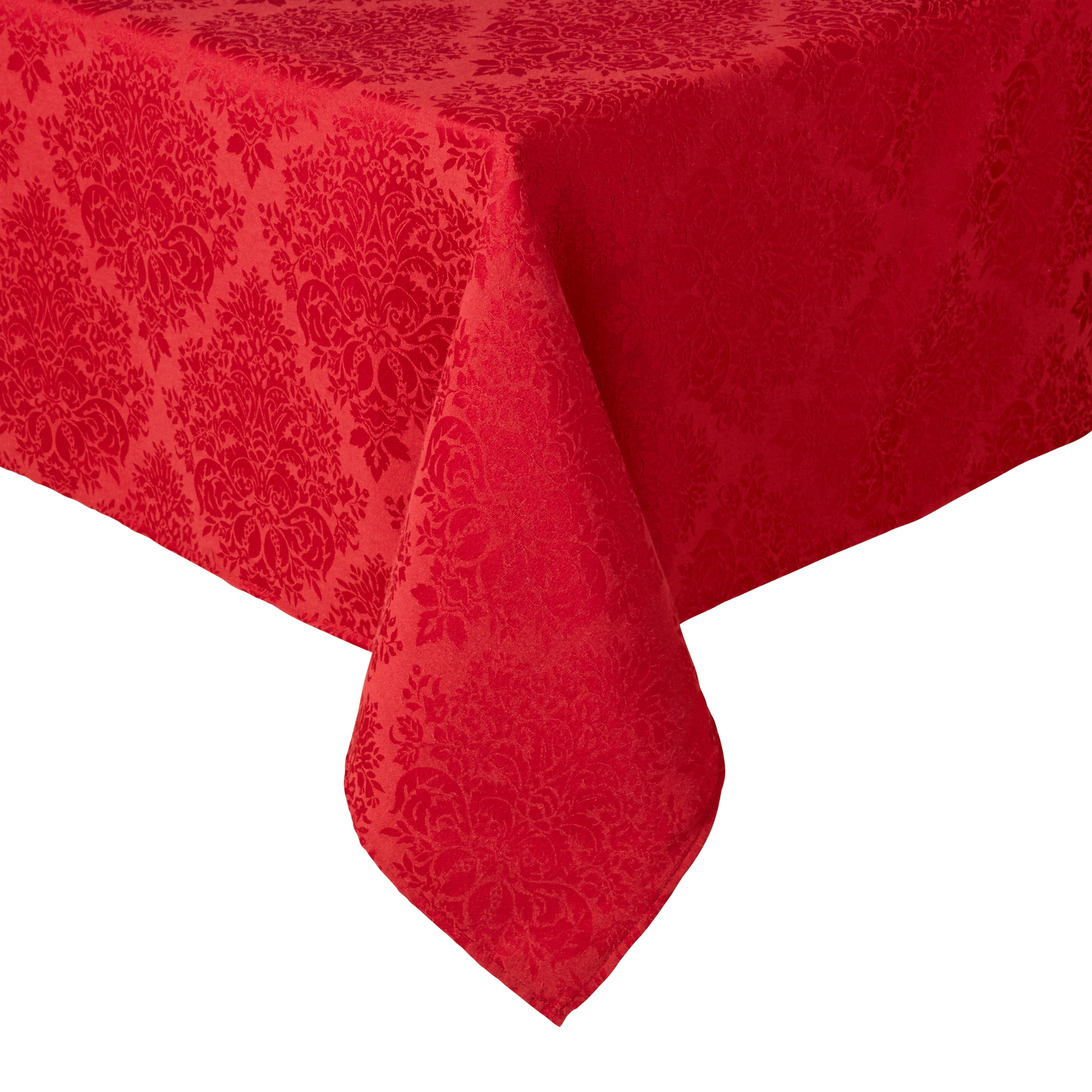 Town & Country Living Lexington Damask Tablecloth-Traditional/Stain Resistant/Machine Washable/Cotton Polyester Blend, 60"x102" Rectangle Red