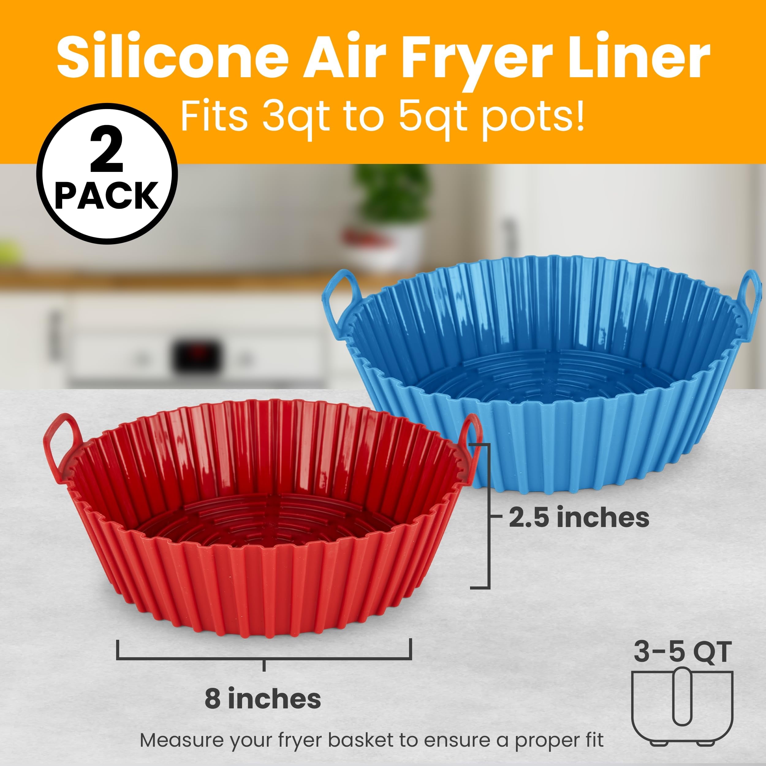 Hotpop Silicone Air Fryer Liner - Air Fryer Silicone Liners - Reusable Silicone Bowl Basket - Air Fryer Silicone Pot - Air Fryer Silicone Basket Bowl - Airfryer Liner (2 pk, Red & Teal)