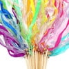 50 Pieces Ribbon Wands Wedding Streamers with Bells, Lace Fairy Stick Wand Party Ribbon Streamers Chromatic Silk Streamers for Party, Birthday and Holiday