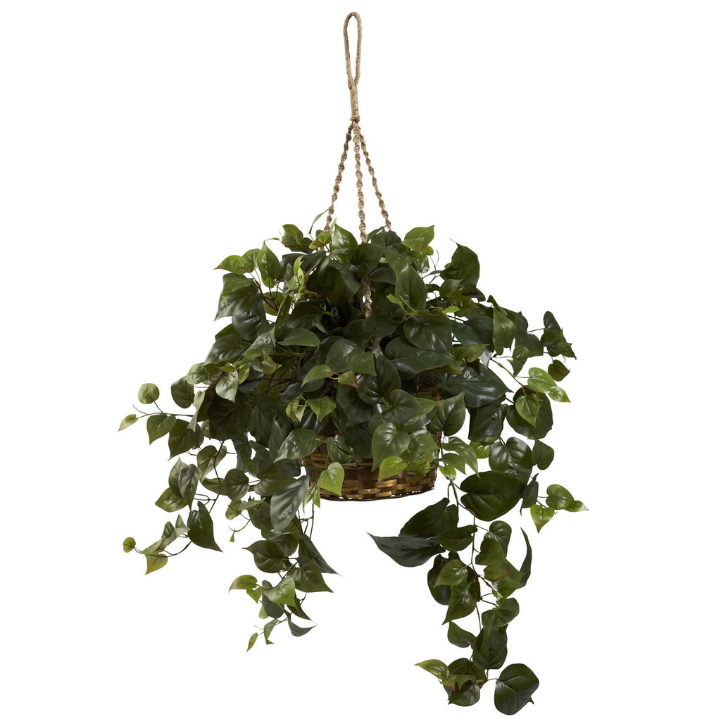 Nearly Natural 24" Plastic/Polyester Philo Plastic Artificial Plant Hanging Basket, Green