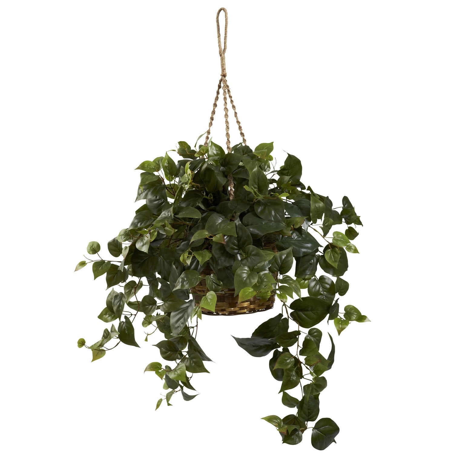 Nearly Natural 24" Plastic/Polyester Philo Plastic Artificial Plant Hanging Basket, Green