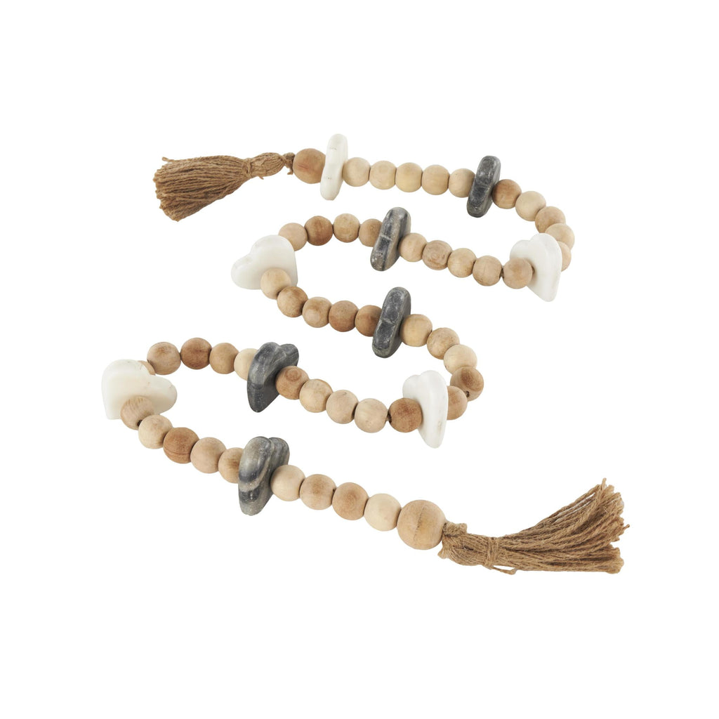 DecMode Handmade Light Brown Marble Heart Garland with Tassel with Black and White Accents