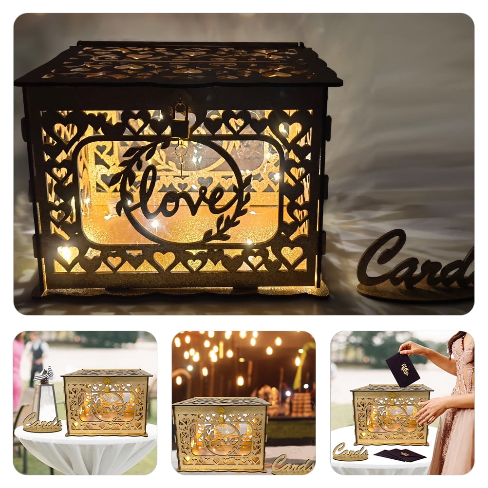 MLINS  Wood Card Holder Blessing Container Decoration Invitation Baby Bride Golden