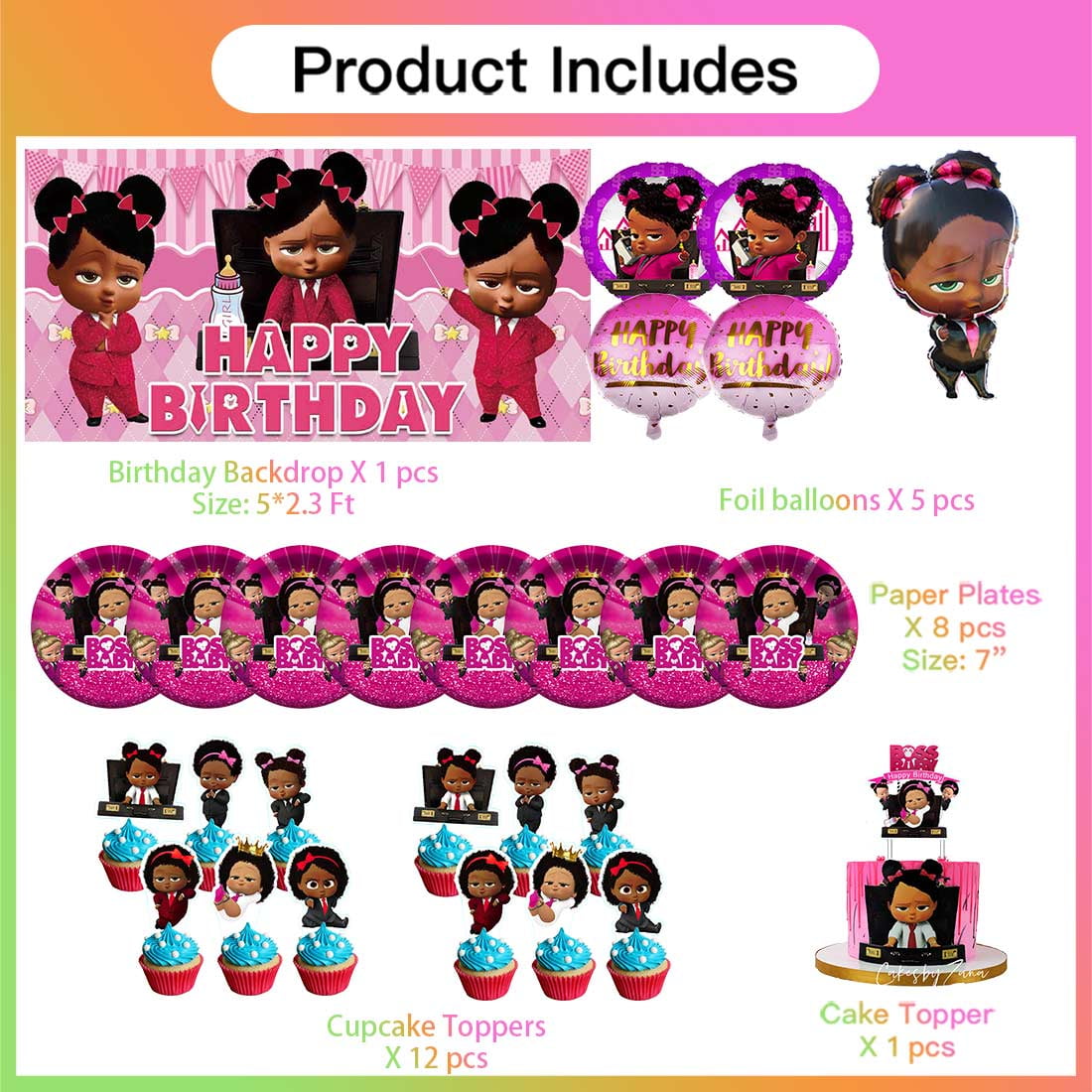 Boss Baby Africa Girl Party Supplies Decor Tableware Backdrop Banner Cake Topper Balloons Birthday Decorations