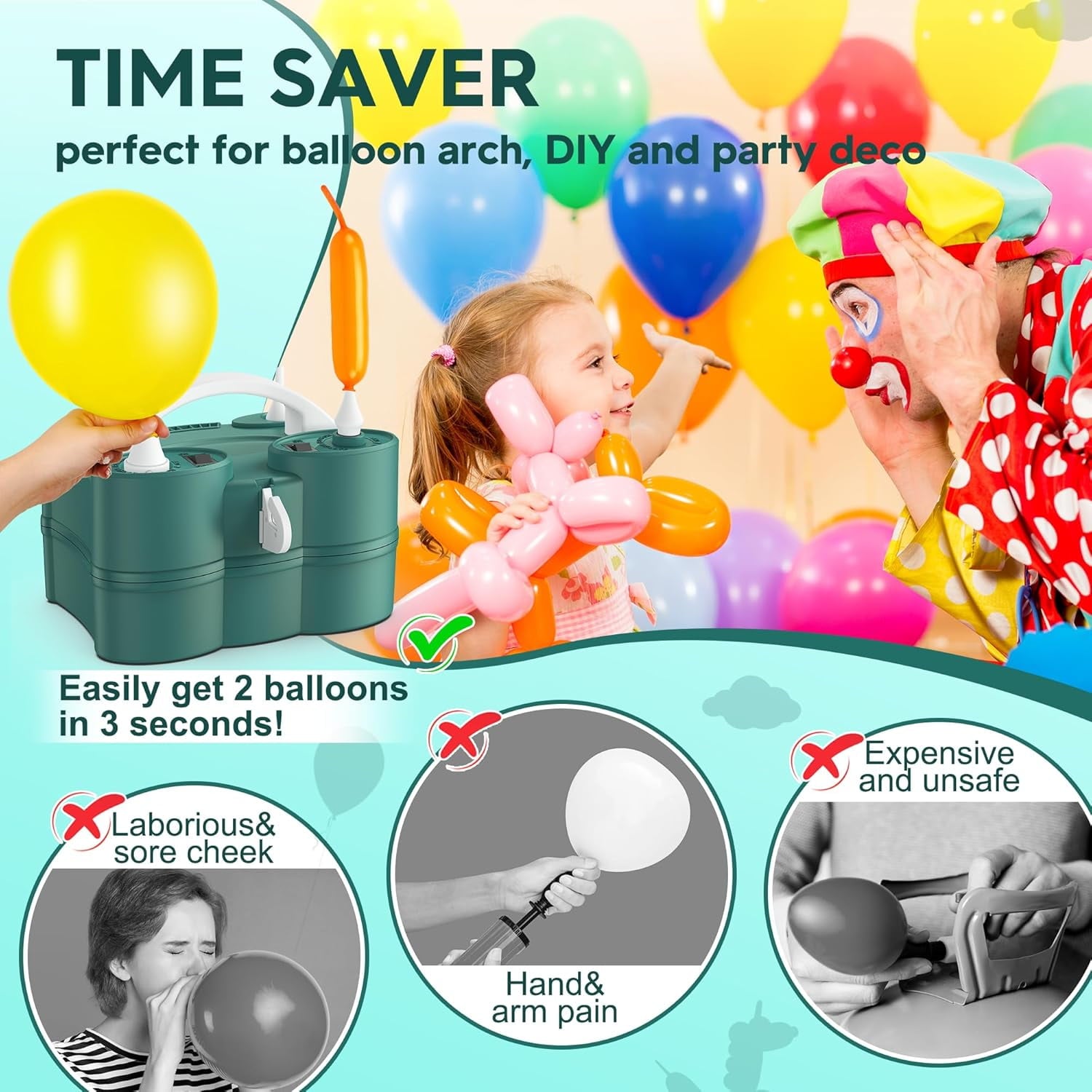 Balloon Pump, Unbranded 3-in-1 Air Pump for Inflatables and Balloons, Electric Balloon Pump for Latex 260q Foil Balloons, Quick-Fill 110V AC Inflator Deflator for Pool Floats Air Mattress Inflatables