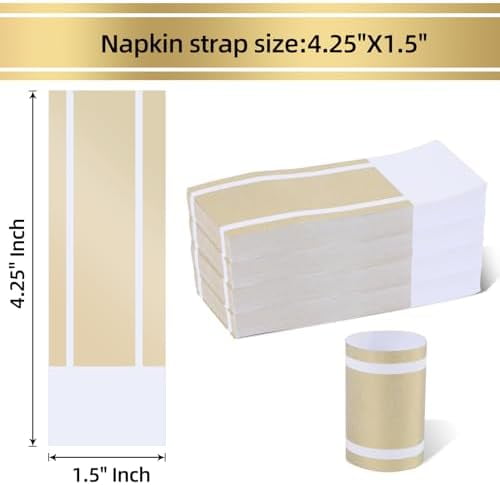 Standard Paper Napkin Band,Napkin Ring Self Adhesive,200PCS Matte Gold Silverware Wraps Bands,Table Setting Wedding Event Party Supply (Matte Gold /200pcs) NB-G200