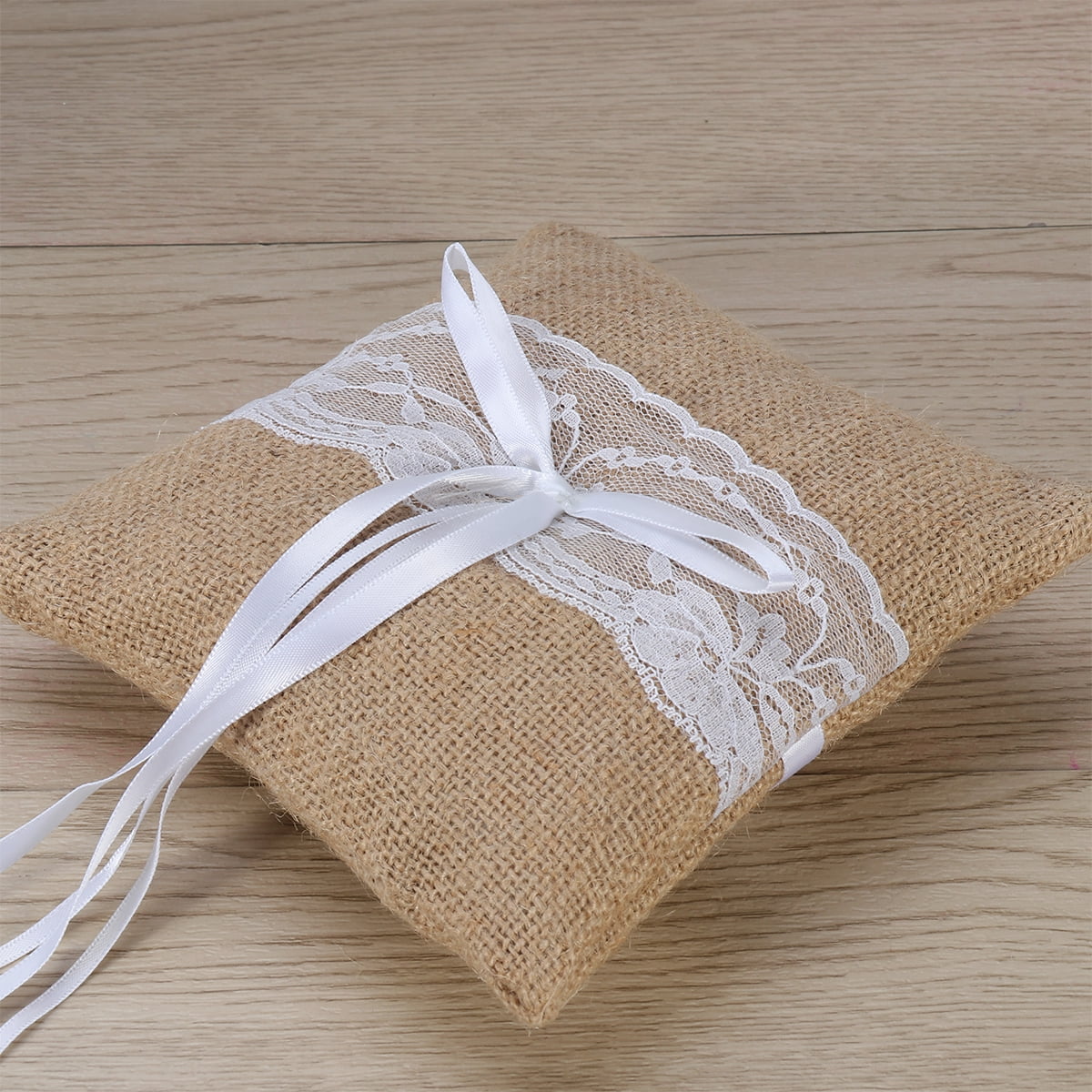 Raindrops 2pcs Set of 6*6'' Generic Burlap Jute & Lace Flower Basket Ring Bearer Pillow Cushion Rustic Country Wedding