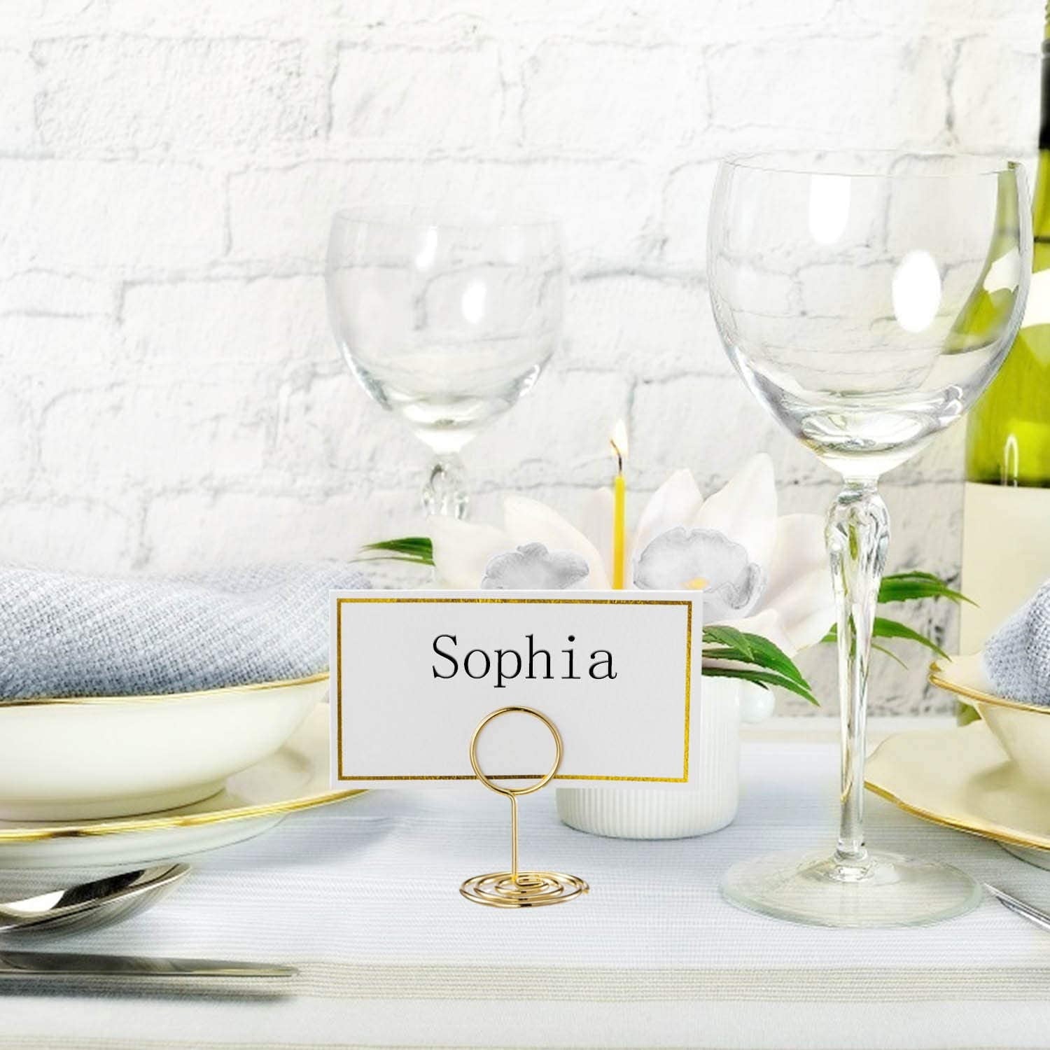 100 Pcs Premium Mini Table Number Holders and Place Cards with Gold Foil Border, Lobida Place Card Holder ,Table Sign Stand , Photo Picture Holders for Centerpieces , Wedding , Party, Birthday(gold)