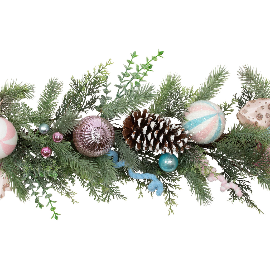Northlight Pastel Bows and Ornaments Artificial Christmas Garland - 6' x 7" - Unlit
