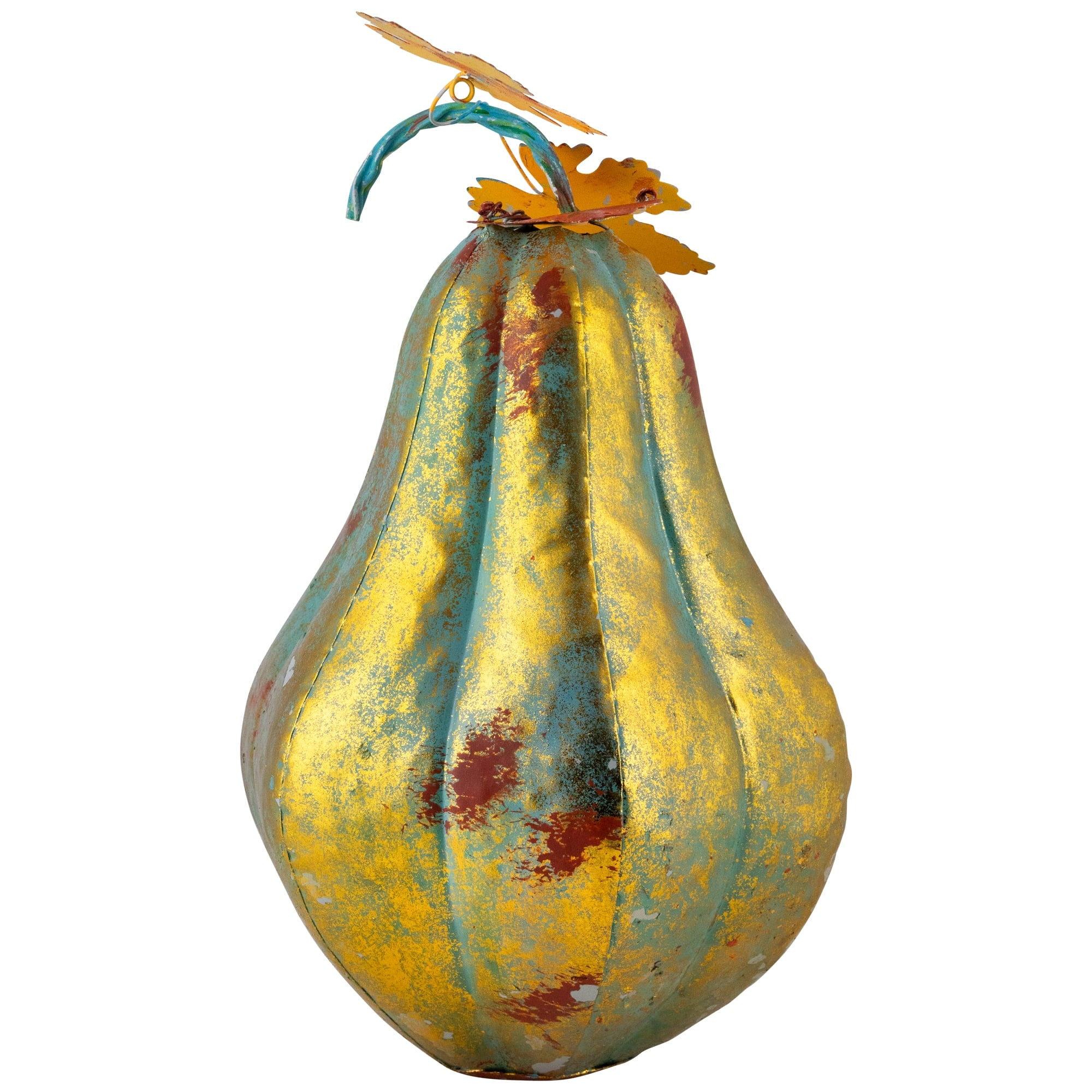 Northlight 14" Orange and Gold Elongated Autumn Pumpkin Metal Tabletop Decoration