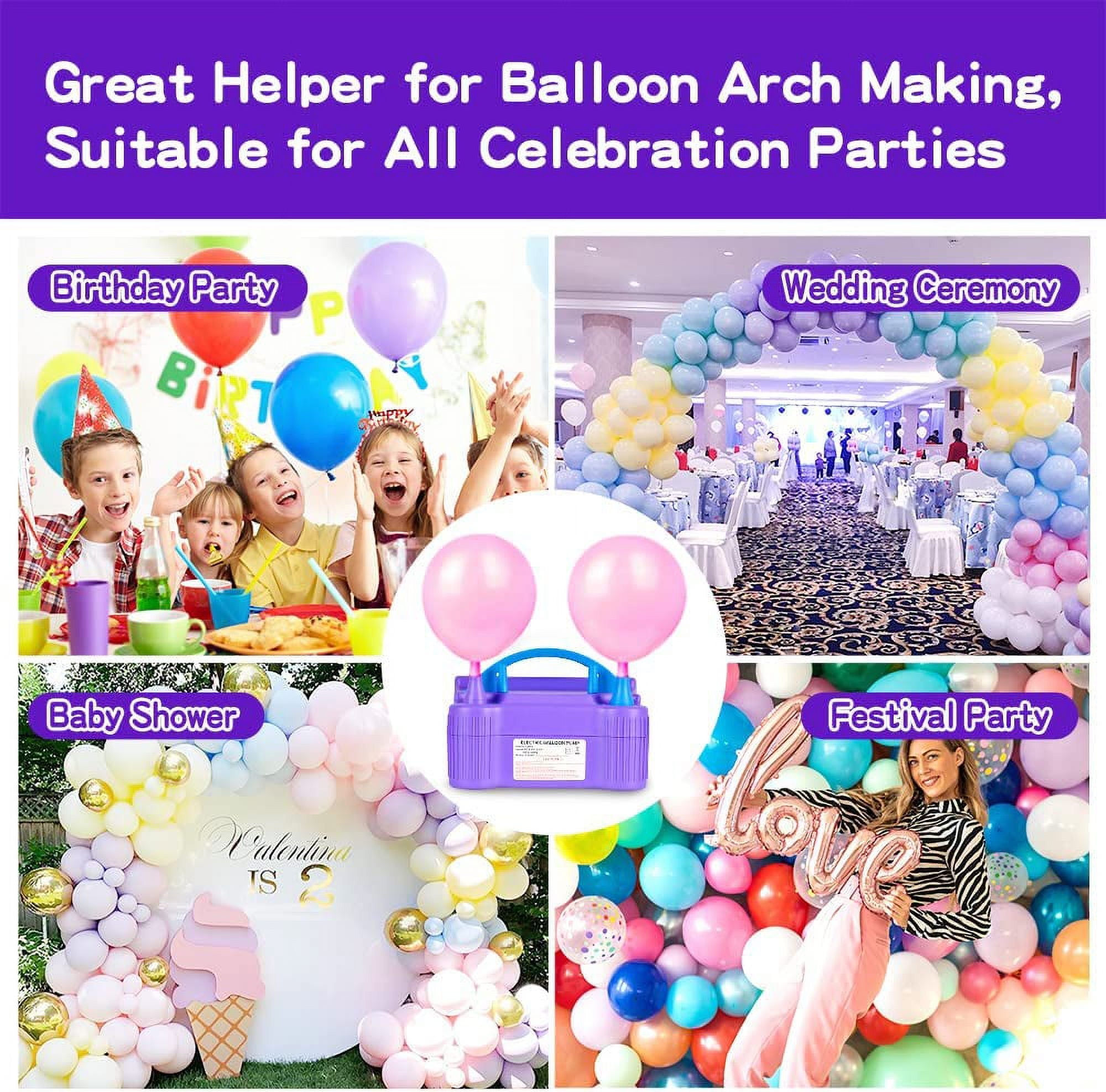 Balloon Pump Electric Dual Nozzle Air Inflator Blower Machine with 10 Pack Balloon Arch Making Kit for Party Event Decoration