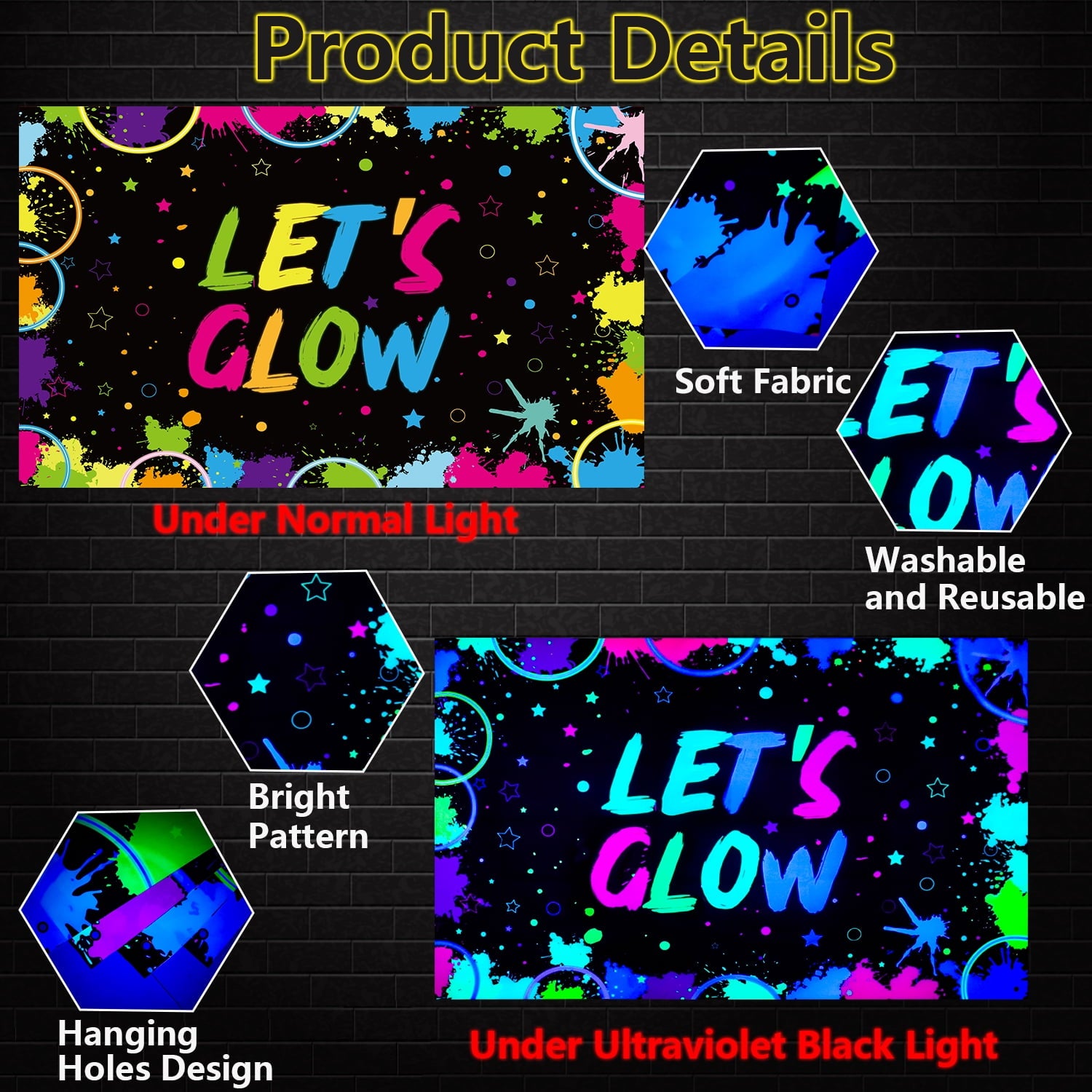 44 Pieces Glow Neon Party Supplies - Neon Balloons, Glow in the Dark LET'S GLOW Backdrop Banner, Garlands, Tablecloth, Plates, Napkins, and Cup for Blacklight Party Decorations, Serve 20 Guests