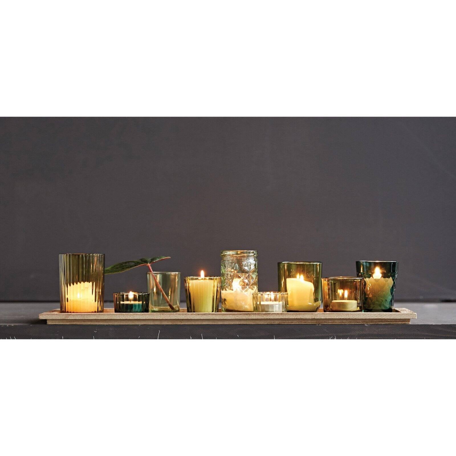 Desert Fields 9-Candle Brown Wood Tray with Glass Votive Candle Holders, Set of 10