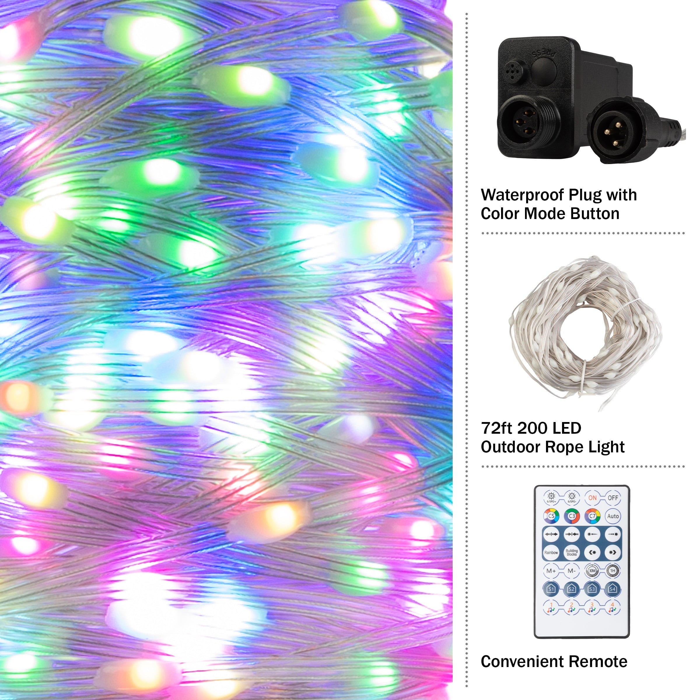 Pure Garden 72ft 200 LED Color Changing Outdoor Rope Lights with Remote
