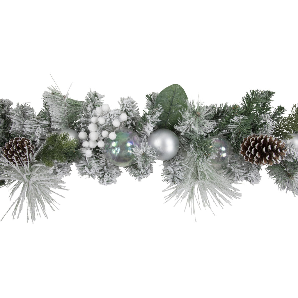 Northlight 6' Flocked Pine Artificial Christmas Garland with Iridescent Ornaments, Unlit
